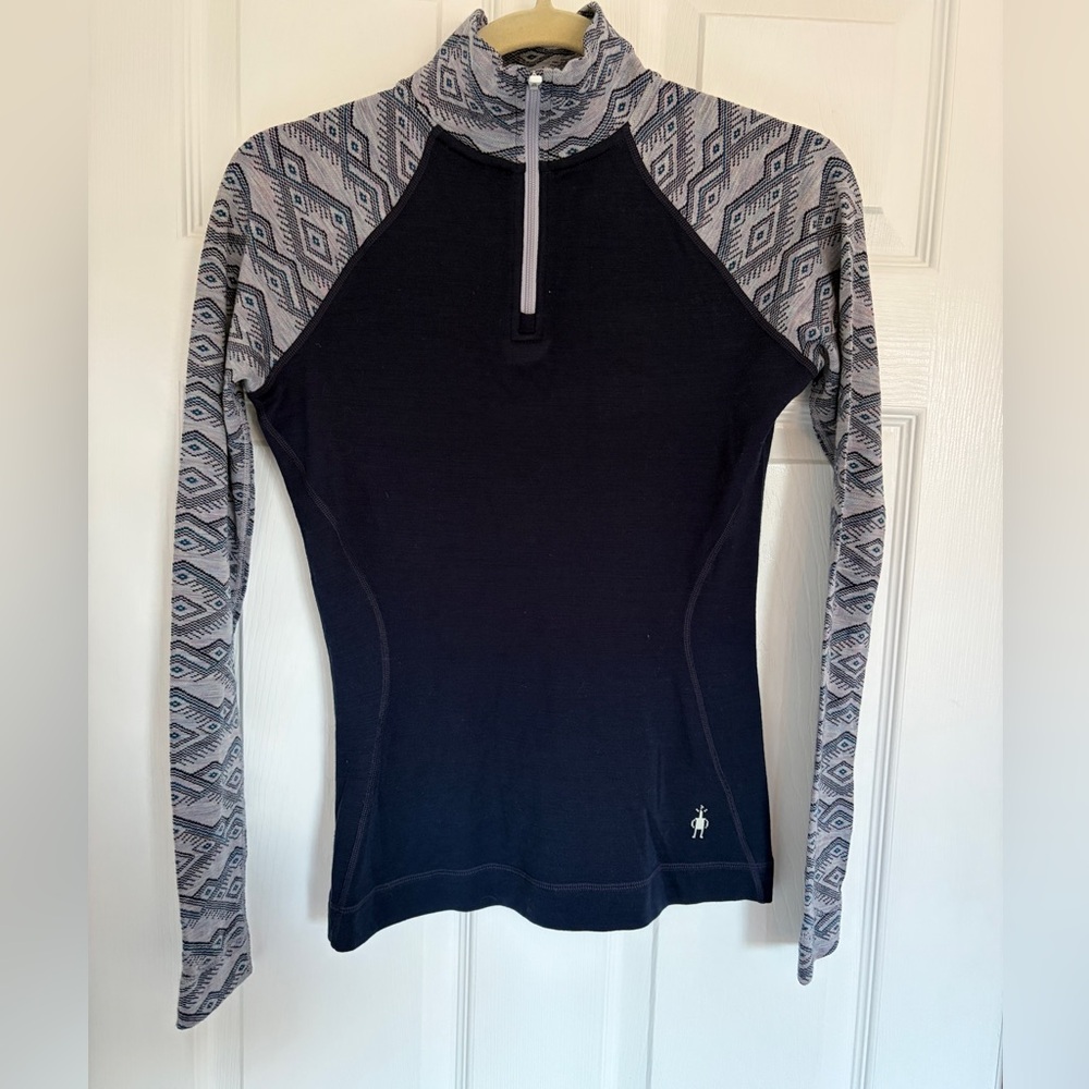 Smartwool Womens Merino 250 Baselayer Pattern 1/4 Zip Purple Eclipse Mountain Fa